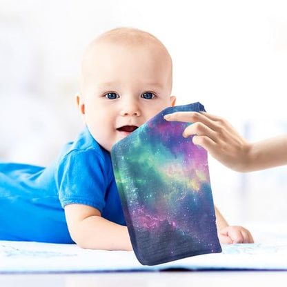YETTASBIN Galaxy Muslin Baby Hand Washcloths, Soft Cotton Bath Face Towel, 4 Layers Extra Absorbent Feeding Burp Cloth for Newborn Infant, 5 Pack - size: 12 Inch x 5 Pack