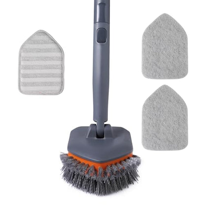 CLEANHOME Tub Tile Scrubber Brush for Cleaning Shower Tile Floor,Bathtub | 3 Different Function Cleaning Pads,56" Extendable Long Handle,No Scratch - color: Orange