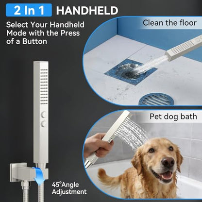 STARBATH Shower Systems with 4 Body Spray Jets, 12" Rainfall Shower Head with Handheld Combo, Can Use All at Once, Push Button Shower Jets System in Wall Shower Faucet Sets Complete,Brushed Nickel - color: Brushed Nickel, size: 12"-04