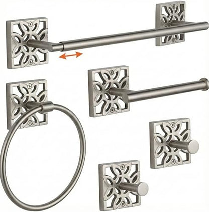 Autumn Alley 5 Pieces Nickel Bathroom Accessories Set, Wall Mounted – Silver Toilet Paper Holder, Chrome Bath Towel Holder, Brushed Nickel Towel Ring & Silver Bathroom Hardware Set Complete - color: Silver Brushed Nickel