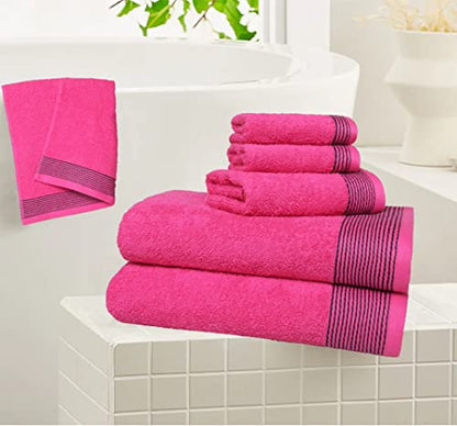 100% Cotton Ultra Soft 6 Pack Towel Set, Contains 2 Bath Towels 28x55 inchs, 2 Hand Towels 16x24 inchs & 2 Washcloths 12x12 inchs, Compact Lightweight & Highly Absorbant - Hot Pink - color: Hot Pink, size: 6 Pack Towel Set