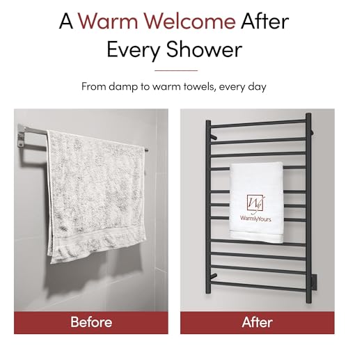 WarmlyYours Malta Heated Towel Rack, 11-Bar Electric Towel Warmer for Bathroom, Hardwired Wall-Mounted, Heated Drying Rack, Matte Black - Luxurious, Spa-Like Warm Towels for Your Bathroom - color: Matte Black (11 Bars)
