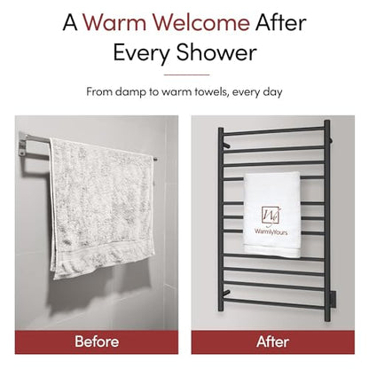 WarmlyYours Malta Heated Towel Rack, 11-Bar Electric Towel Warmer for Bathroom, Hardwired Wall-Mounted, Heated Drying Rack, Matte Black - Luxurious, Spa-Like Warm Towels for Your Bathroom - color: Matte Black (11 Bars)