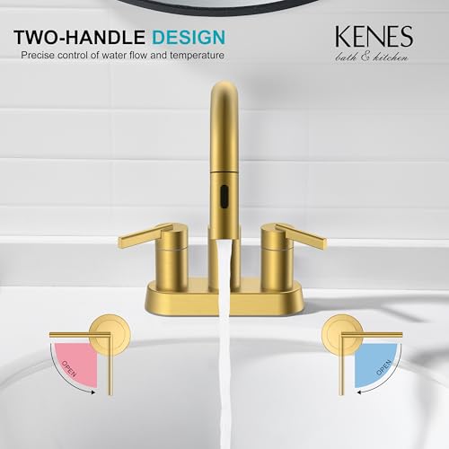 Brushed Gold Centerset 2 Handle Bathroom Faucet with Pull Out Sprayer | Pull Down Bathroom Faucet with Pop Up Drain & Supply Lines, Lead-Free cUPC & NSF Certified, 3 Hole Faucet for Vanity RV Bar - color: Brushed Gold