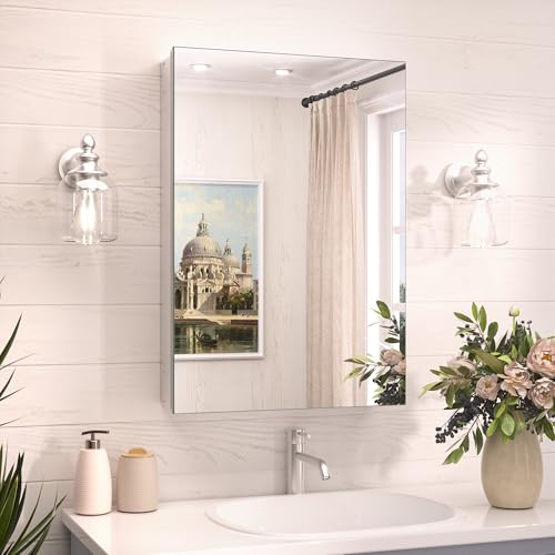 TokeShimi 16x24 Bathroom Medicine Cabinet with Mirror, Aluminum Silver Recessed or Surface Mount with Adjustable Storage Metal - color: Silver, size: 16x24 in