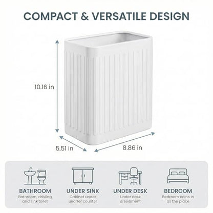 TrashAid Small Bathroom Trash Can, 2.1 Gallons, Slim Wastebasket, White | Quick Toss Open Top, Stainless Steel Garbage Can, Hand-Safe Rolled Edges, Metal Trash Bin for Office/Bedroom/Under Sink/RV