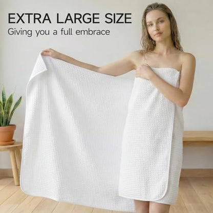 REDKISS Soft 8 Piece Waffle Towel Set, Microfiber, Lighter Weight, Absorbent, Quick Dry, Lint Free Bath Towels for Bathroom, Spa & Hotel – 2 Bath, 2 Hand, 4 Washcloths, White - color: White