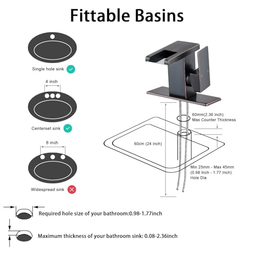 AVSIILE LED Bathroom Sink Faucet, Oil Rubbed Bronze Waterfall Single Hole Handle Vanity Faucets for Sinks 1 Hole with Metal Pop Up Drain and 2 Water Supply Lines, Side Handle - color: Oil Rubbed Bronze