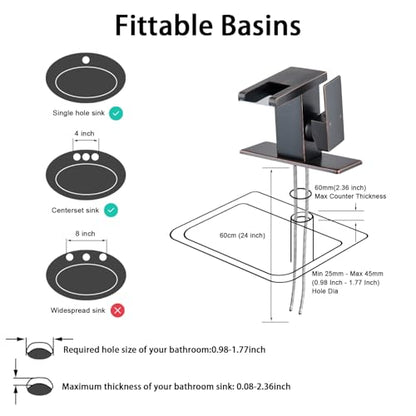 AVSIILE LED Bathroom Sink Faucet, Oil Rubbed Bronze Waterfall Single Hole Handle Vanity Faucets for Sinks 1 Hole with Metal Pop Up Drain and 2 Water Supply Lines, Side Handle - color: Oil Rubbed Bronze
