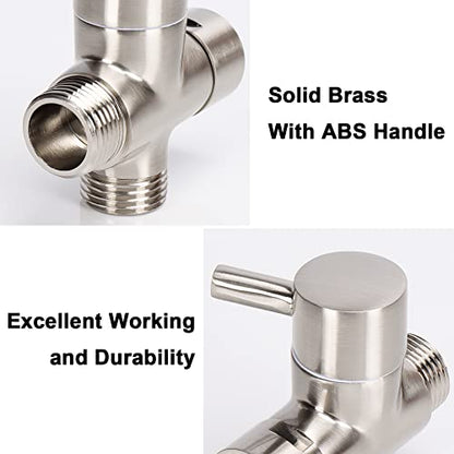 NearMoon Solid Brass G1/2" Shower Arm All Metal Universal 3-Way Diverter Valve for Handheld and Fixed Head, Replacement Component Adapter (Brushed Nickel) - color: Brushed Nickel