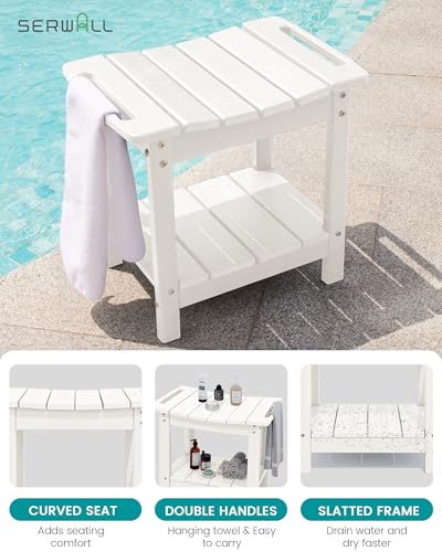 SERWALL Shower Bench, 18" Shower Stool for Inside Shower, HDPE Waterproof Shower Seats for Adults with Storage Shelf & Handles, 360 lbs Capacity- White - color: White