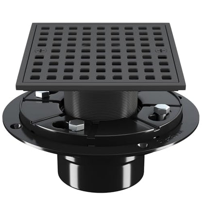 4 Inch Square Shower Floor Drain with Flange and Hair Strainer | SUS304 Stainless Steel, Anti-Clog, Matte Black Shower Drain with Hair Catcher, Removable Grid Drain Cover, For Bathroom - color: Matte Black