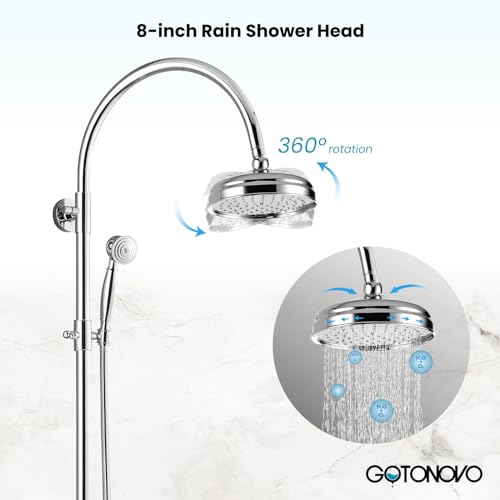 gotonovo Exposed Shower Faucet Set with Tub Spout Polished Chrome | Brass Bathroom Shower System,8 Inch Rainfall Head with Handheld Spray and Tub Filler,Adjustable Height,6’’ Hole Distance - color: Chrome