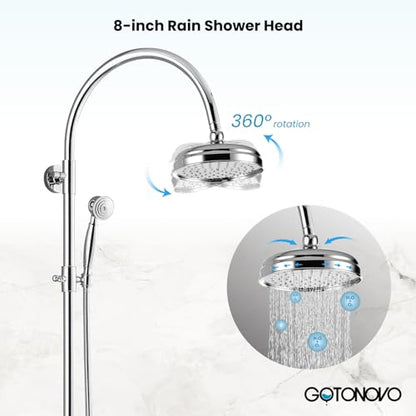 gotonovo Exposed Shower Faucet Set with Tub Spout Polished Chrome | Brass Bathroom Shower System,8 Inch Rainfall Head with Handheld Spray and Tub Filler,Adjustable Height,6’’ Hole Distance - color: Chrome
