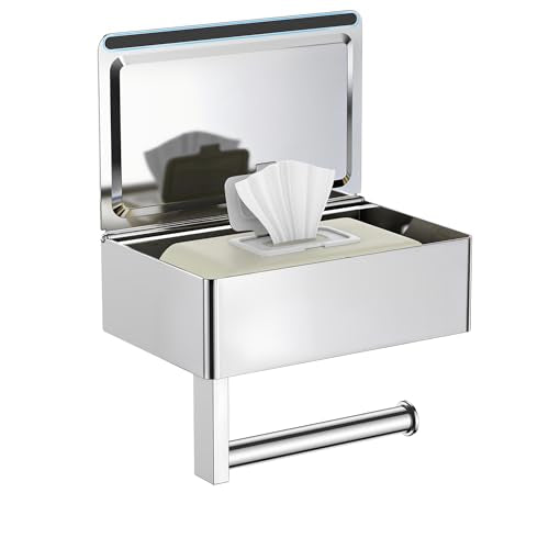 FORIOUS Toilet Paper Holder with Shelf, Wall-Mounted Modern Wipes Dispenser | Chrome | Toilet Paper Holder with Storage | Flushable Wipes Dispenser for Bathroom | Sanitary Napkin Tampon Holder - color: Chrome, size: 1 Pack-8" (L)