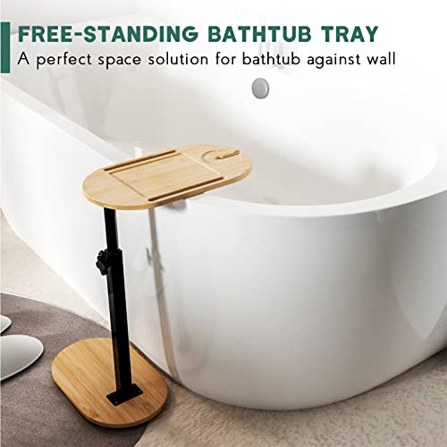 Bamboo Bath tub Tray Table with Adjustable Height | Freestanding Bathtub Tray Bath Caddy Tray against Wall, Bathtub Side Table for Luxury Bath Patent Protected (Natural) - color: Natural