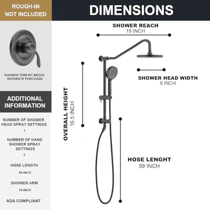 Lava Odoro 5-Function Retrofit Shower System with Rain Showerhead and Handheld Spray Matte Black, 8'' Rain Shower Faucet, 2.5 GPM, SF101-MB