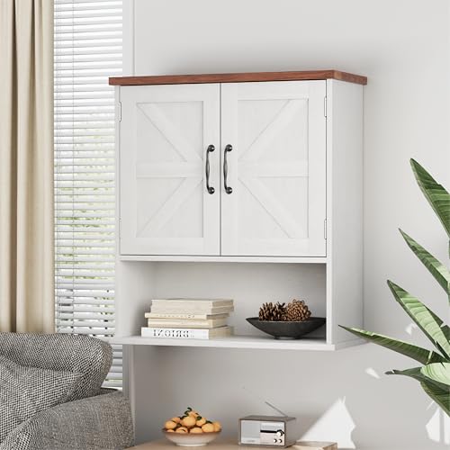 Smuxee Farmhouse Bathroom Cabinet Wall Mounted, White Small Medicine Cabinet with Adjustable Shelf, Bathroom Cabinet for Living Room, Laundry Room - color: White, size: Small