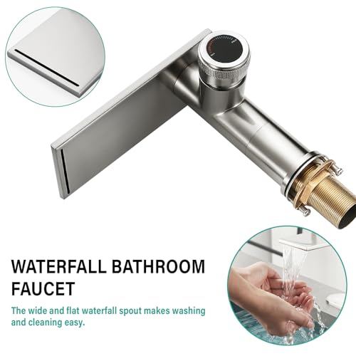 becola Modern Bathroom Sink Faucet， Brushed Nickel Vessel Sink Faucet，Single Hole Cold and Hot Basin Mixer Faucet for Bathroom Sink，Single Handle Vanity Faucet with Adjust Knobs and Deck Plate - color: Brushed Nickel, size: low