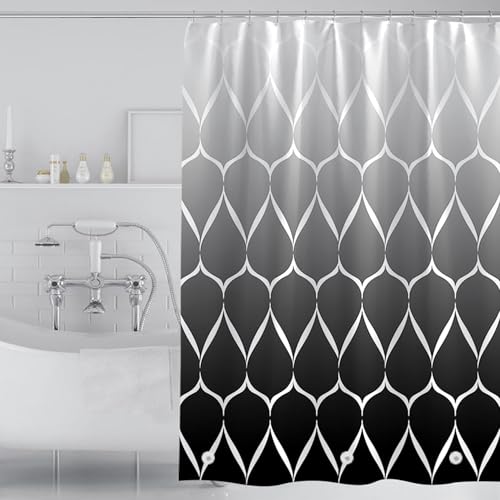 TIKABC Shower Curtain Liner, 4G PEVA Shower Liner, Plastic Waterproof Shower Curtains, with Grommet Holes and 3 Magnetic Weights(Gradient Black Gird) - color: Gradient Black Grid