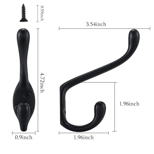Coat Hooks 5 Pack - Heavy Duty Wall Mounted Two Prongs Double Hooks Matte Black Door Hooks for Hanging Clothes/Towels - Sturdiness Design with Better Mounting System - color: Matte Black