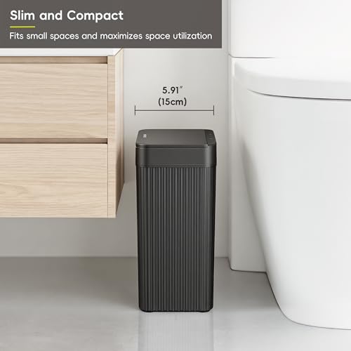 EKO Brio 10L/2.6 Gallon Motion Sensor Trash Can, Automatic Touchless Bathroom Garbage Bin, Waterproof Smart Trash Can for Kitchen, Bedroom, and Office, Black - size: Brio 10L- Carbon Black