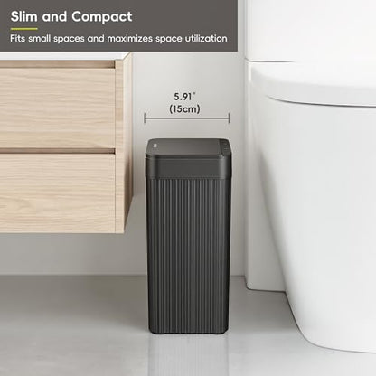 EKO Brio 10L/2.6 Gallon Motion Sensor Trash Can, Automatic Touchless Bathroom Garbage Bin, Waterproof Smart Trash Can for Kitchen, Bedroom, and Office, Black - size: Brio 10L- Carbon Black
