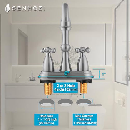 Stainless Steel Centerset Bathroom Faucet with Overflow Pop Up Drain, 3 Hole, Brushed Nickel - color: Brushed Nickel
