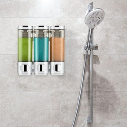 Pollock Shampoo and Conditioner Dispenser 3 Chamber No Drill | Shower Soap Pump Dispenser Wall Mounted,Body Wash Dispenser,Shower Gel Shampoo Holder for Bathroom Accessories, (Silver 3) - color: Silver 3
