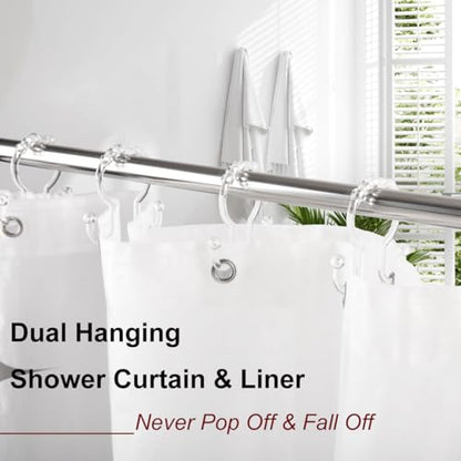 Resze Plastic Shower Curtain Hooks, 12 Pcs Clear Shower Curtain Rings Set | Glide Roller Shower Hooks, Rust Proof Anti-Drop Shower Rings, Smooth Sliding Double Hooks for Bathroom Shower Rods Curtains