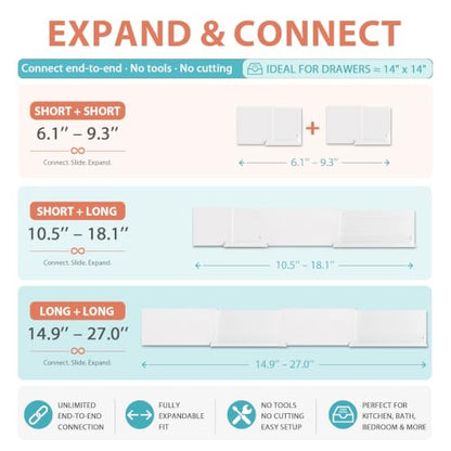 Adjustable Drawer Dividers for Small & Junk Drawers - Starter Kit | Slim interlocking grid for vanity, makeup, desk & bathroom; 3D guide shows where each piece goes; expandable, tool-free