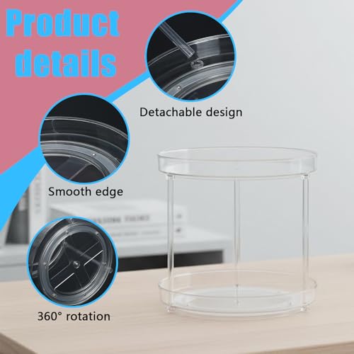 Lazy Susan 2-Tier Medicine Cabinet Organizer, Clear Plastic Spinning Spice Organization for Cabinet, Rotatable Makeup Organizer Countertop for Bathroom Vanity, Kitchen Pantry & Small Spaces Storage