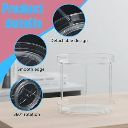 Lazy Susan 2-Tier Medicine Cabinet Organizer, Clear Plastic Spinning Spice Organization for Cabinet, Rotatable Makeup Organizer Countertop for Bathroom Vanity, Kitchen Pantry & Small Spaces Storage