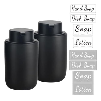 BosilunLife Foaming Soap Dispenser Set - Black Ceramic Foam Hand Dispenser | 12oz Soap Dispenser Set with Rust Proof Pump, 4Pcs Clear Stickers for Kitchen, Bathroom - 2 Pack - color: Black-foam Pump