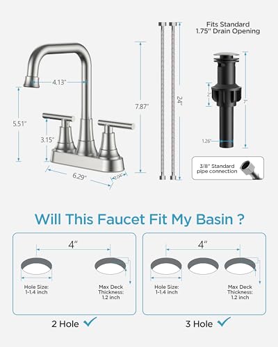 FORIOUS 2 Hole Brushed Nickel Centerset Bathroom Faucet 4 Inch for Rv Sink | 4 Inch Centerset Bathroom Faucet Brushed Nickel, 2 Handle Brushed Nickel Faucet for Bathroom Sink with Pop Up Drain Assembly - color: Brushed Silver
