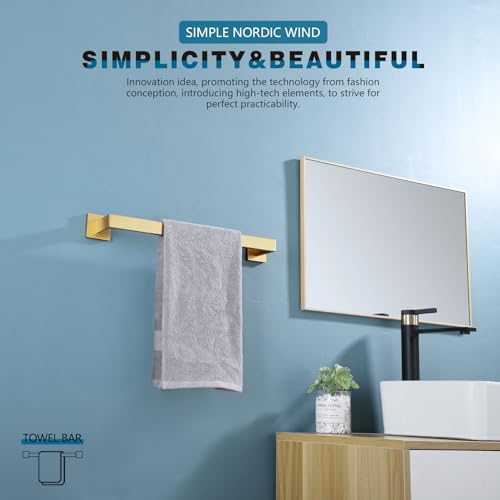 KOKOSIRI Bath Towel Bar Kitchen Dish Cloths Hanger 16 Inch Hand Towel Holder Stainless Steel Wall Mounted, Brushed Gold, B4003BG-L16 - color: Brushed Gold, size: 16-Inch