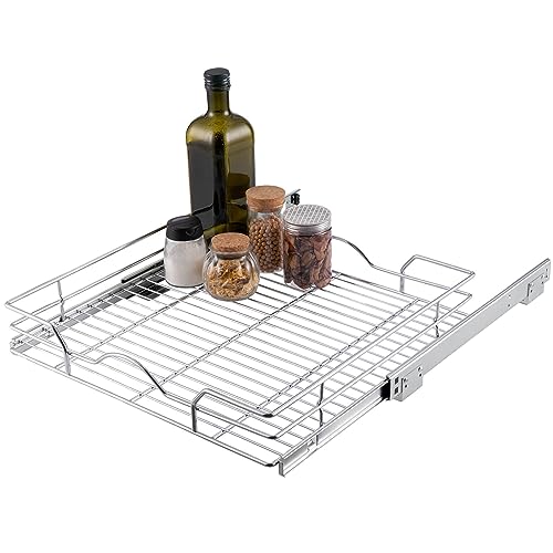 OCG Pull Out Cabinet Organizer (20.75" W x 17" D), Pull Out Shelves 1 Tier, Cabinet Slide Out Shelves for Base Cabinet Organization in Kitchen Bathroom Pantry, Bottom Mount, Chrome Finish - size: 20.75W17D