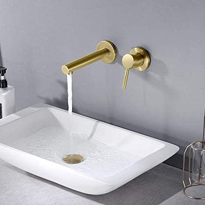 SUMERAIN Brushed Gold Bathroom Faucet Brass Wall Mount Faucet Single Handle with Rough in Valve - color: Brushed Gold, size: Right Handle