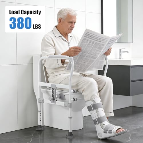 Toilet Safety Rails for Seniors, Zynuhmo Adjustable Toilet Safety Frame with Non-Slip Handles for Elderly, Handicap & Disabled, Foldable Toilet Handles Toilet Rail Stand Up Assist Fit Most Toilets