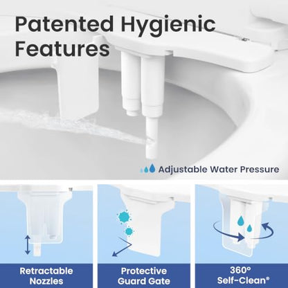 LUXE Bidet NEO 320 PLUS - Warm Water Bidet Attachment for Toilet, Chrome | Non-Electric, Warm Water, Dual Nozzle, Slide-In Install, 360° Self-Clean, EZ-Lift to Clean, Feminine & Rear Wash - color: Chrome