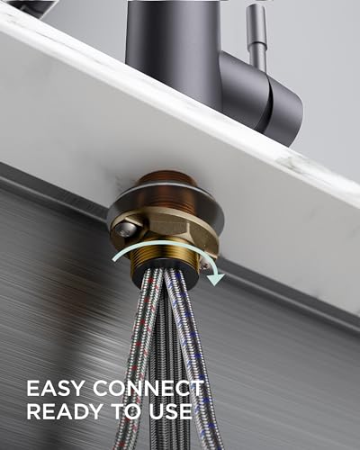 FORIOUS Kitchen Sink Faucet, Pull Down Sprayer, Classic High Arc, Grey | Lead-Free Stainless Steel, Single Handle Commercial Spring Kitchen Faucets for Laundry Utility Room, Outdoor Farmhouse Camper - color: Gray