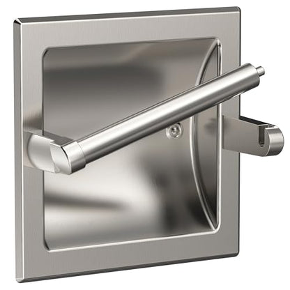 Recessed Toilet Paper Holder Wall Mount Brushed Nickel | 304 Stainless Steel Post Pivoting Design Easy to Change Roll, in Wall Toilet Paper Holder for Mega Roll for Bathroom - color: Brushed Nickel
