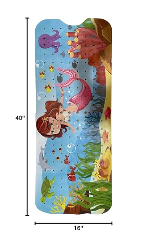 ENKOSI Non-Slip Bath & Shower Mat 40x16 Extra Long, Suction & Drain Holes | Fun mermaid print for kids; Durable PVC; 40x16 in, Mermaid - color: Mermaid Print
