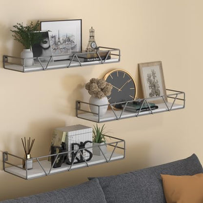 Floating Shelves Set of 3, Wood Wall Shelf, Farmhouse Shelf for Bedroom | Wall Mounted Floating Shelf for Living Room, Bedroom, Bathroom, Kitchen, Office - color: Grey