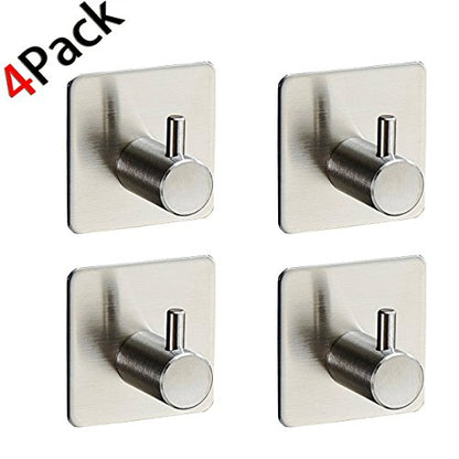 4-Pack Towel/Robe Hook Self Adhesive for Kitchen Bathroom SUS304 Stainless Steel Brushed