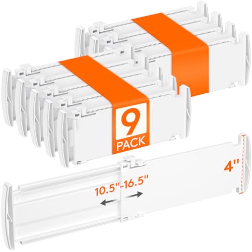 Lifewit 9 Pack 4" High Drawer Dividers, Adjustable Drawer Organizer Clothes | 10.5"-16.5" Expandable White Plastic Separators for Dresser, Kitchen, Cabinet, Nursery, Office, Socks & Underwear Storage - size: 4"H, 10.5-16.5"L