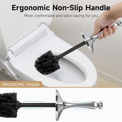 Silver Toilet Brush and Holder，Extra Long Handled Toilet Brush for Bathroom，Stainless Steel Heavy Duty Toilet Bowl Brush,Deep Cleaning Modern Toilet Cleaner Brush -Space Saving, Covered Brush - color: Silver