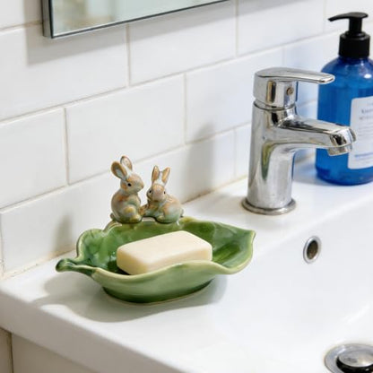 Ceramic Rabbit Soap Dish, Decorative Bunny Candy Dish | Cute Soap Dish, Tray for Bathroom Counter & Shower,Bathroom Accessories