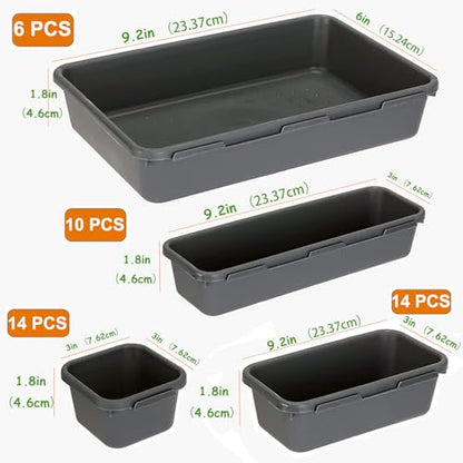 Kutesna 44 PCS Interlocking Drawer Organizer, Plastic Desk Organizer Set | 4-Size Versatile Storage Bins,BPA-free, Non-slip, Fits Any Drawer for Cosmetics, Bathroom, Tools, Kitchen and Office