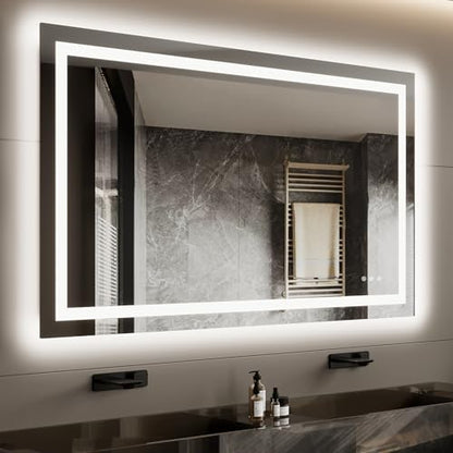 24x32 LED Vanity Mirror for Bathroom, Dual Backlit & Front Lighting, 3CCT Dimmable, Anti-Fog, Shatterproof Tempered Glass, ETL Certified, Memory Feature, Modern Frameless Wall Mirror with Lights
